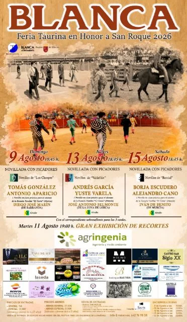 Premios de la Feria Taurina en honor a San Roque 2026 de Blanca